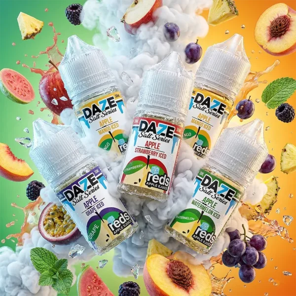 自拍星期天煙油 7 Daze 商品圖，呈現蘋果冰沙與熱帶水果冰感調性