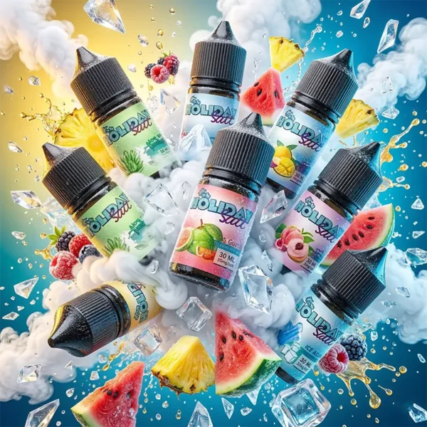 假日鹽煙油 HOLIDAY SALT 商品圖，呈現水果、菸草與冰感調性