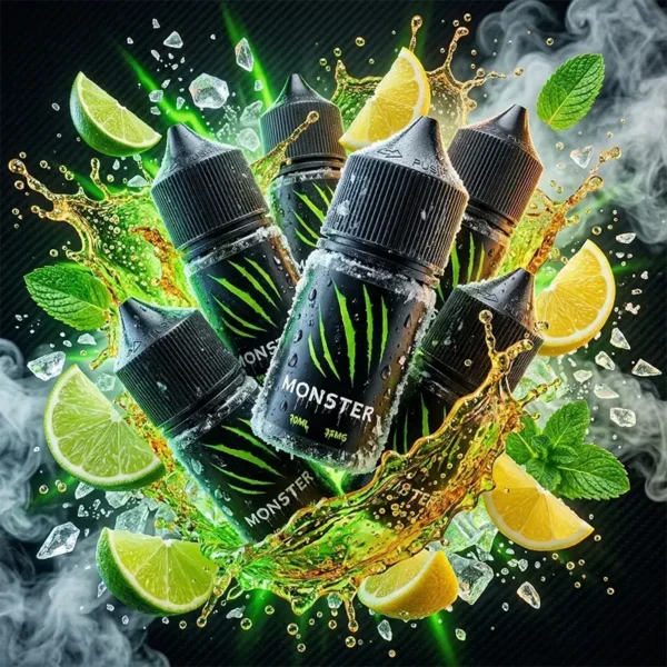 魔爪能量飲料煙油 MONSTER 產品圖，能量飲料、柑橘酸甜與薄荷尾韻調性